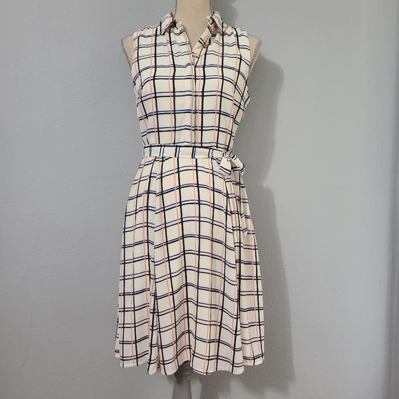 Banana Republic White Sleeveless‎ Plaid Tie Waist Summer Dress NWT Size 4 - Picture 1 of 12